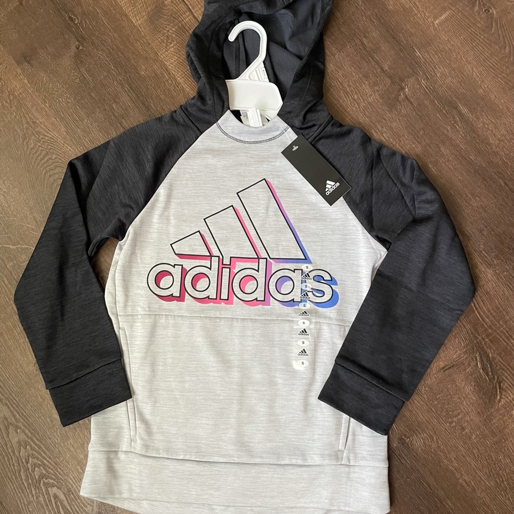 Girls Adidas Hoodie Sweatshirt black and Gray